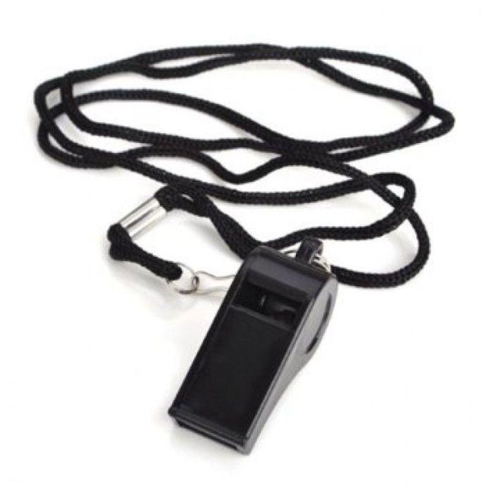10x Black Whistles with Lanyard 