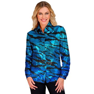Wave Sequin Shirt for Women in Turquoise Blue