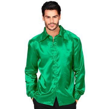 Green satin disco shirt for men