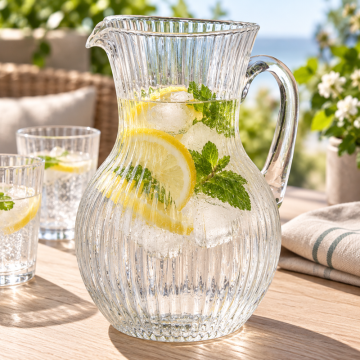 Glass Jug with Handle and Striped Pattern, 1500 ml