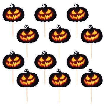 Spooky Halloween pumpkin food picks 12x - 12 cm