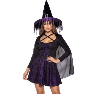 Sparkly Witch Costume in Purple - 4 Pieces
