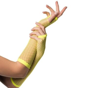 Long fingerless net gloves for women one-size neon yellow
