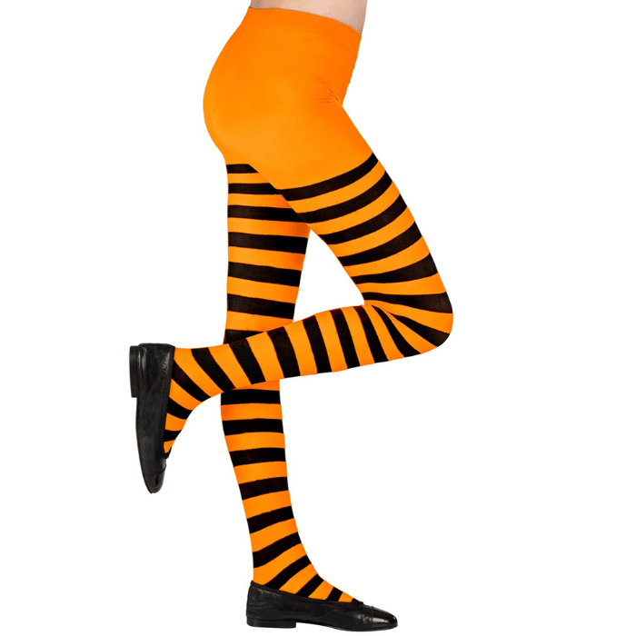 Orange/black striped tights for children