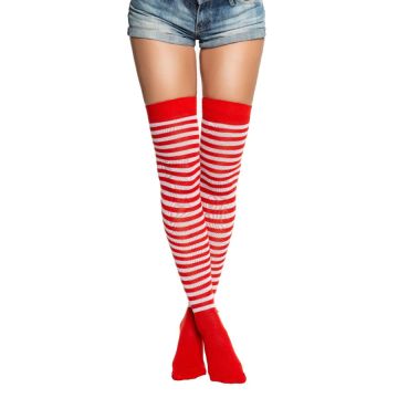 One-size over-knee socks in red and white