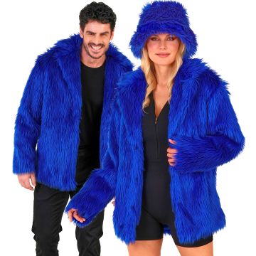 Blue Fur Jacket with Bold Disco Print