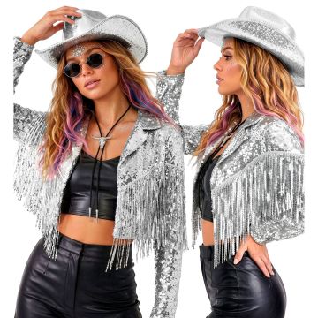 Silver Sequin Jacket with Fringes