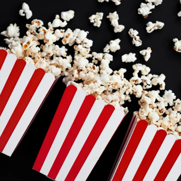 Red and white striped popcorn cup 6x - 7x7x12 cm