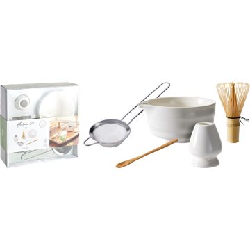 Matcha Set in Porcelain and Bamboo, 5 Pieces