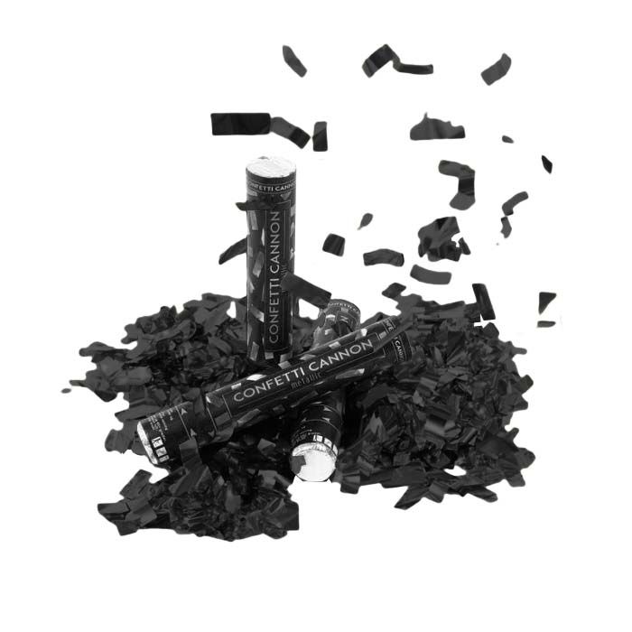 Black confetti tube 40 cm PartyVikings - Metallic Rectangular