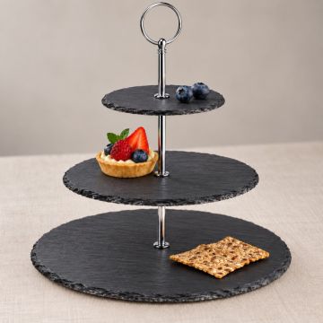 Slate Cake Stand with 3 Tiers and Chrome Handle