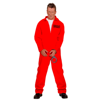 Dark Orange Prison Jumpsuit Costume Including Handcuffs