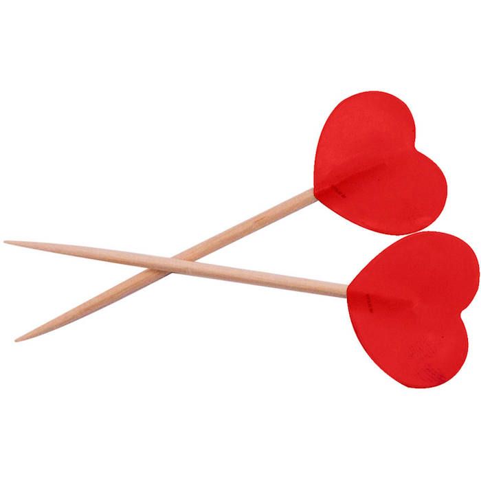 Heart Wooden Picks Red 50x - 6.5 cm
