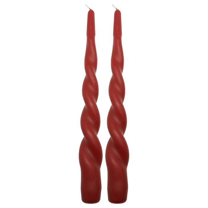 Twisted taper candles ruby red 2x - 24 cm