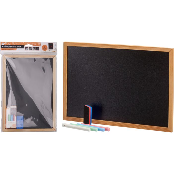 Chalkboard in Wooden Frame with Chalk and Sponge