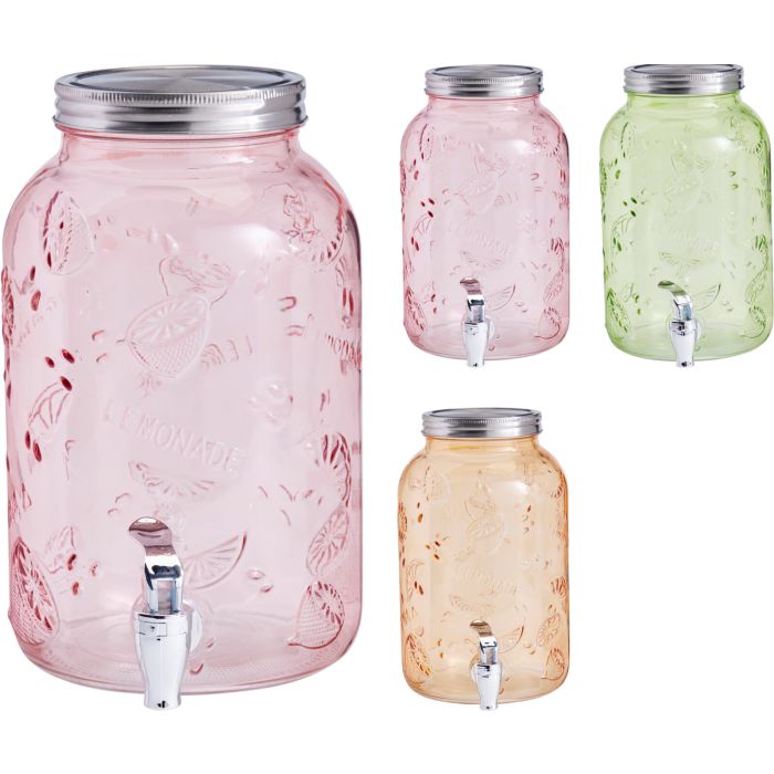 Fruit-patterned glass dispenser with tap, 3.8 litres