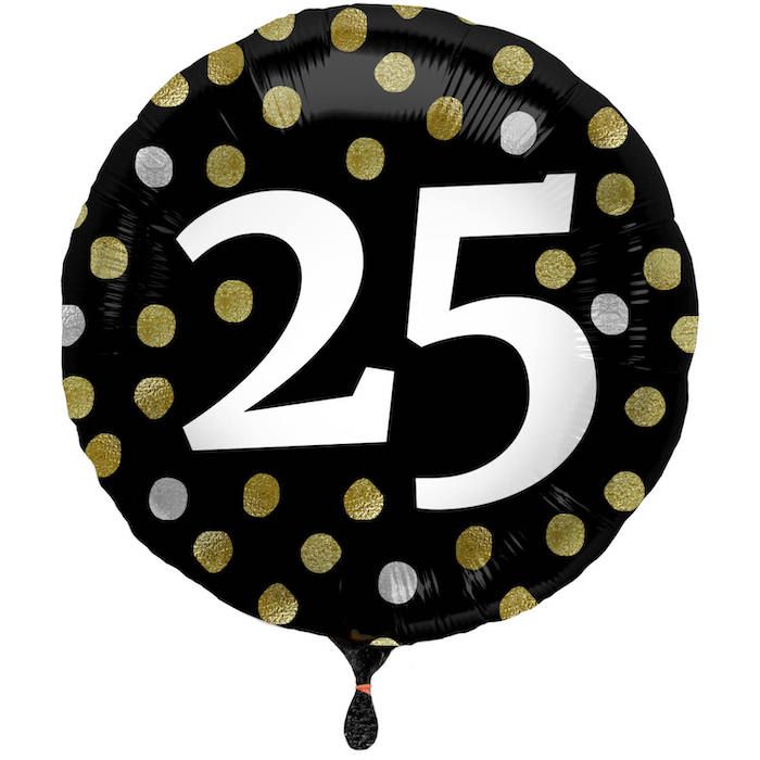 25th Anniversary Foil Balloon Black with Dots - 45 cm