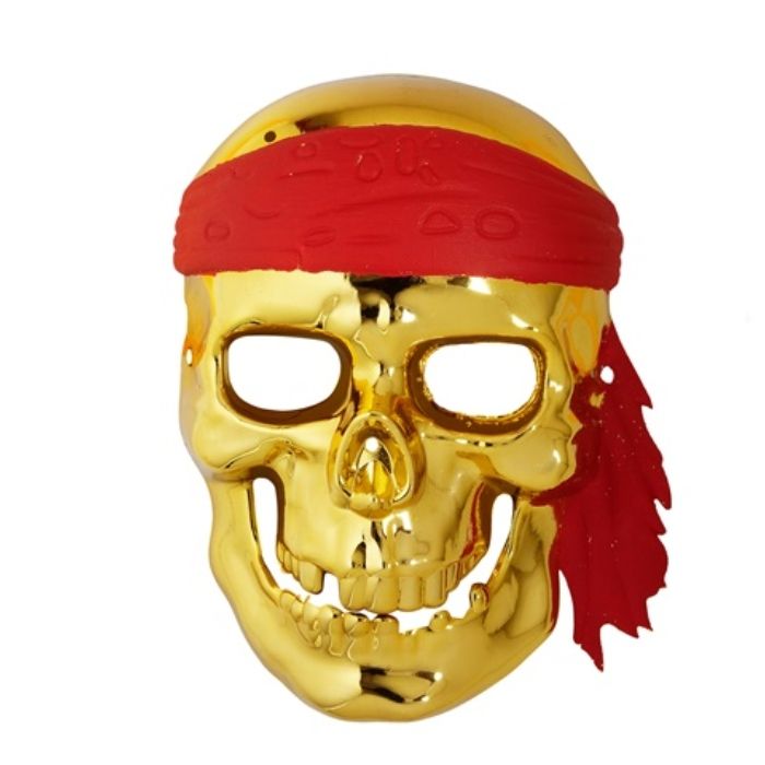 Gold pirate skeleton mask with red bandana - onesize