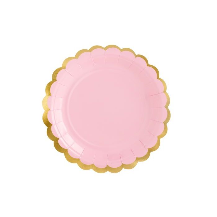 Pink paper plates with gold rim 6x - Ø 18 cm