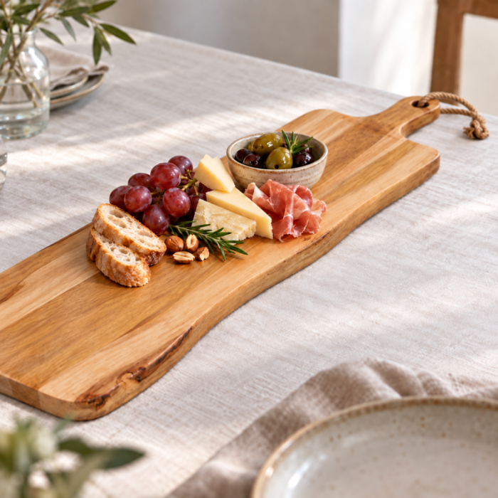 Chopping Board in Lacquered Teak with Handle approx. 69 cm