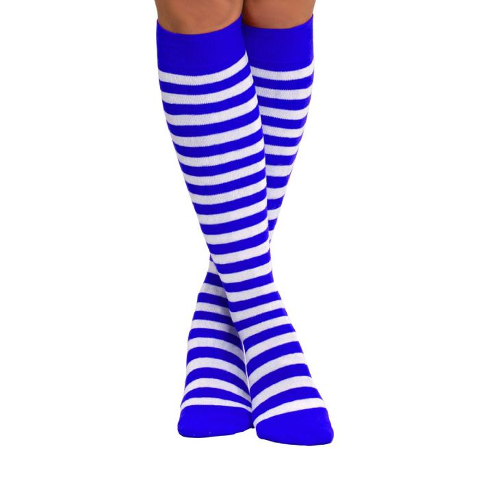 Knee-high socks for women one size blue and white