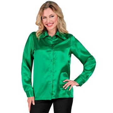 Green Satin Disco Shirt for Ladies