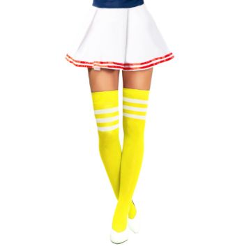 One-size neon yellow and white cheerleader knee socks
