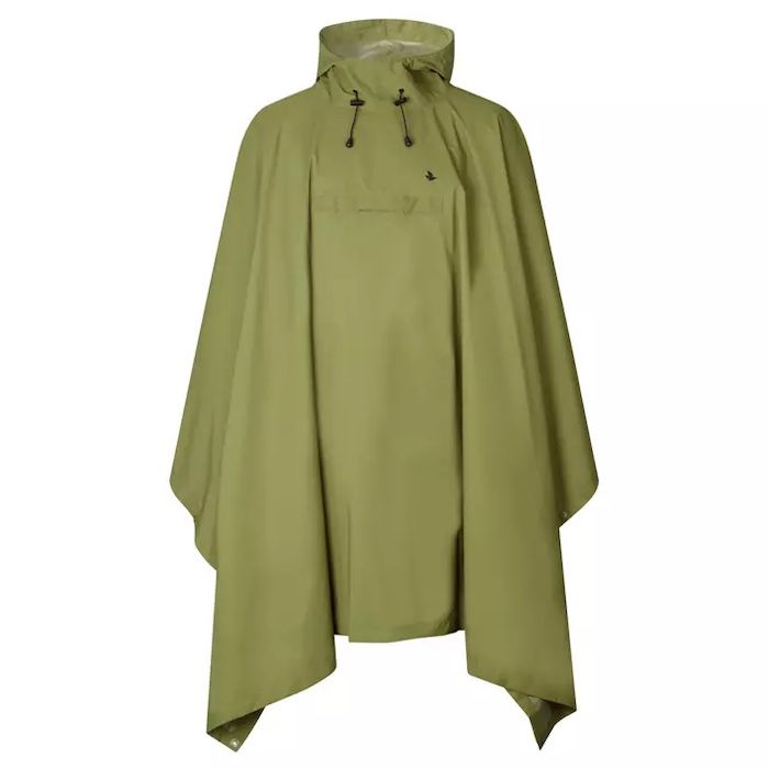 Deluxe Rain Poncho Including Pockets and Hat Olive Green