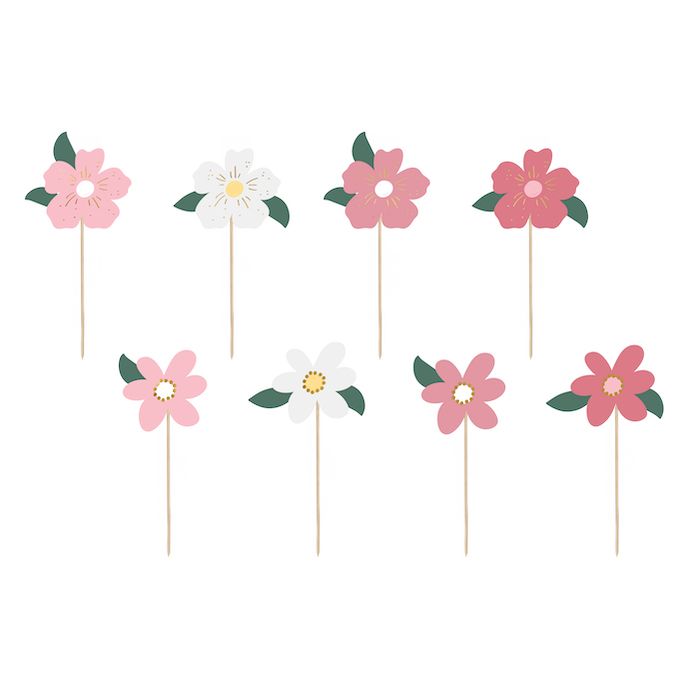 Pink flowers on wooden sticks 8x - 14 cm