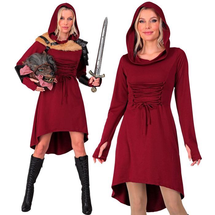 Bordeaux vampire dress with hood for women