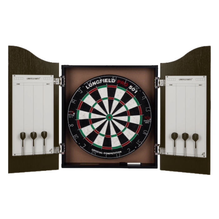 Dart cabinet including dartboard, 6 darts and scoreboard