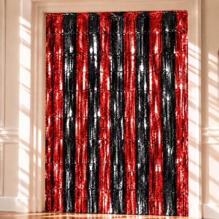 Black and orange striped glitter curtain - 100 x 240 cm