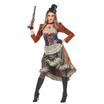 Steampunk dress with choker and gloves