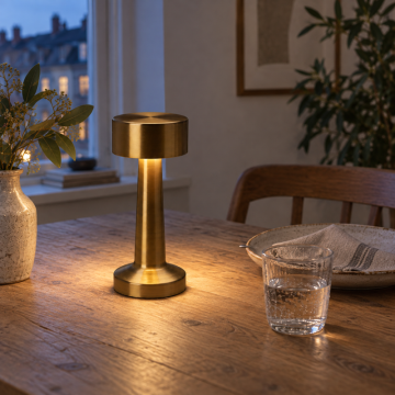 Rechargeable Gold-Coloured Iron Table Lamp approx. 21 cm
