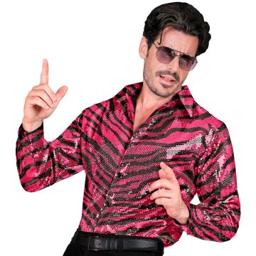 Pink sequin shirt with animal print for men