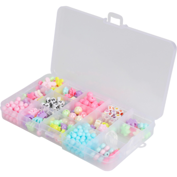 Bead set for bracelets in a transparent box 