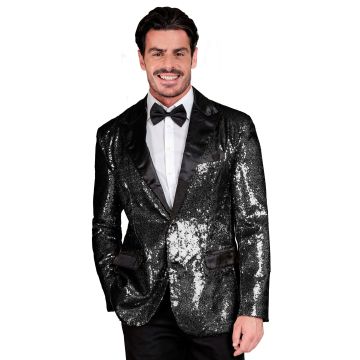 Black Sequined Jacket with Satin Details