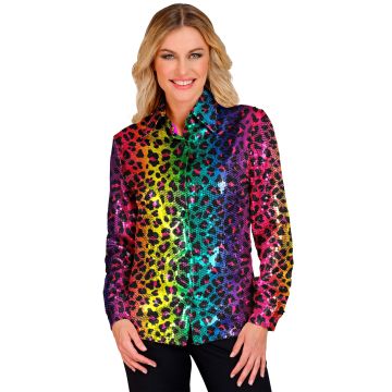 Leopard Sequin Shirt for Ladies in Rainbow Colours