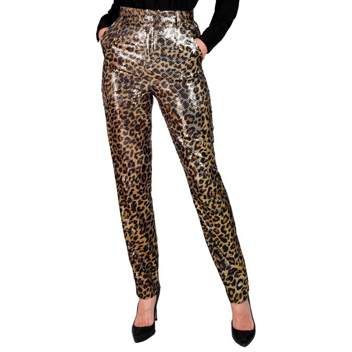 Gold leopard print sequin trousers for ladies