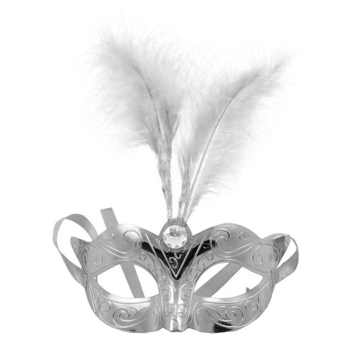Venetian silver mask with feathers - 23x23 cm