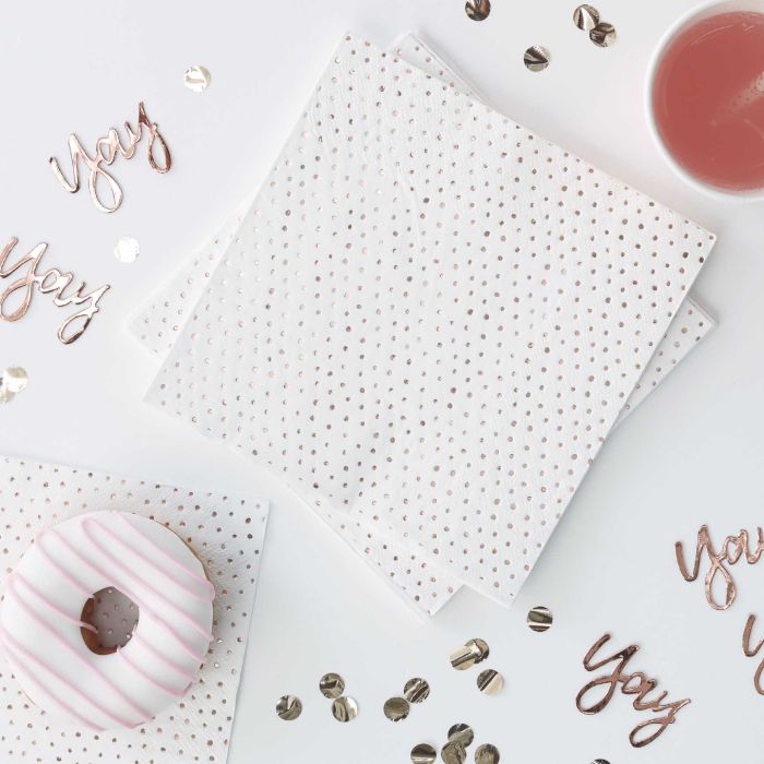 Napkins with rose gold dots 16x - 33 x 33 cm