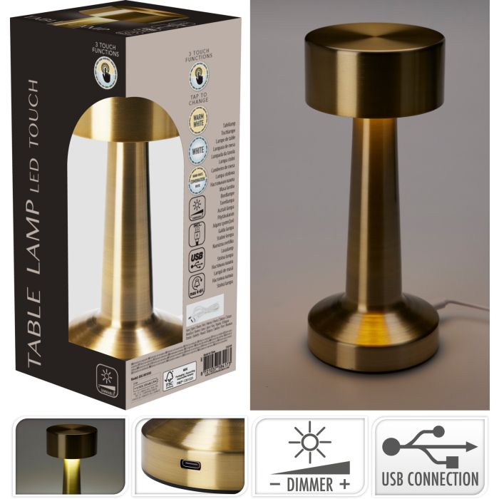 Rechargeable Gold-Coloured Iron Table Lamp approx. 21 cm