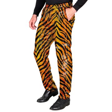 Men's Orange Tiger Print Sequin Trousers