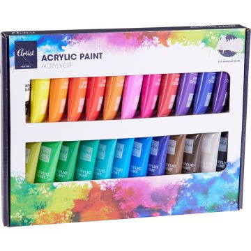 Acrylic Paint in 24 Colours, 24 Tubes of 36 ml