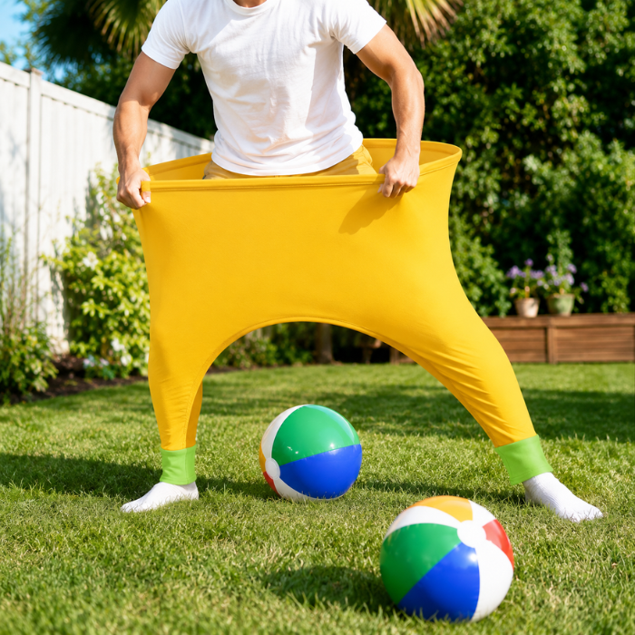 Giant stretchy novelty pants with 2x balls