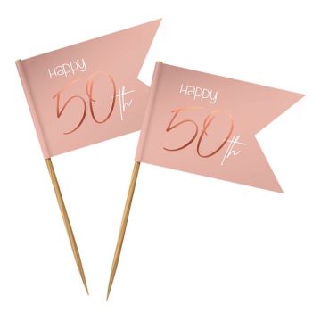 "Happy 50th" Wooden Skewers Pink 36x
