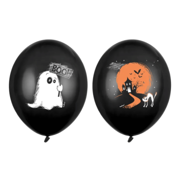 Black balloons with Halloween designs 6x - 30 cm