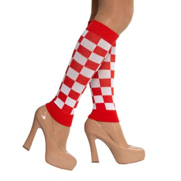 Leg warmers for women one-size checkered red and white