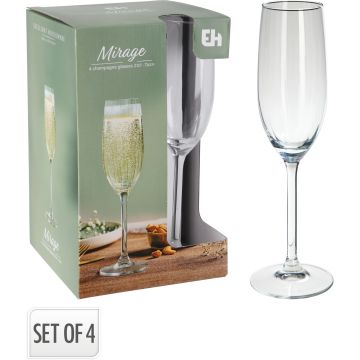 Ribbed champagne glasses in clear glass, 4 pcs, 21 cl