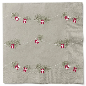 Napkins with Christmas hearts and Danish flag 20x - 33x33 cm
